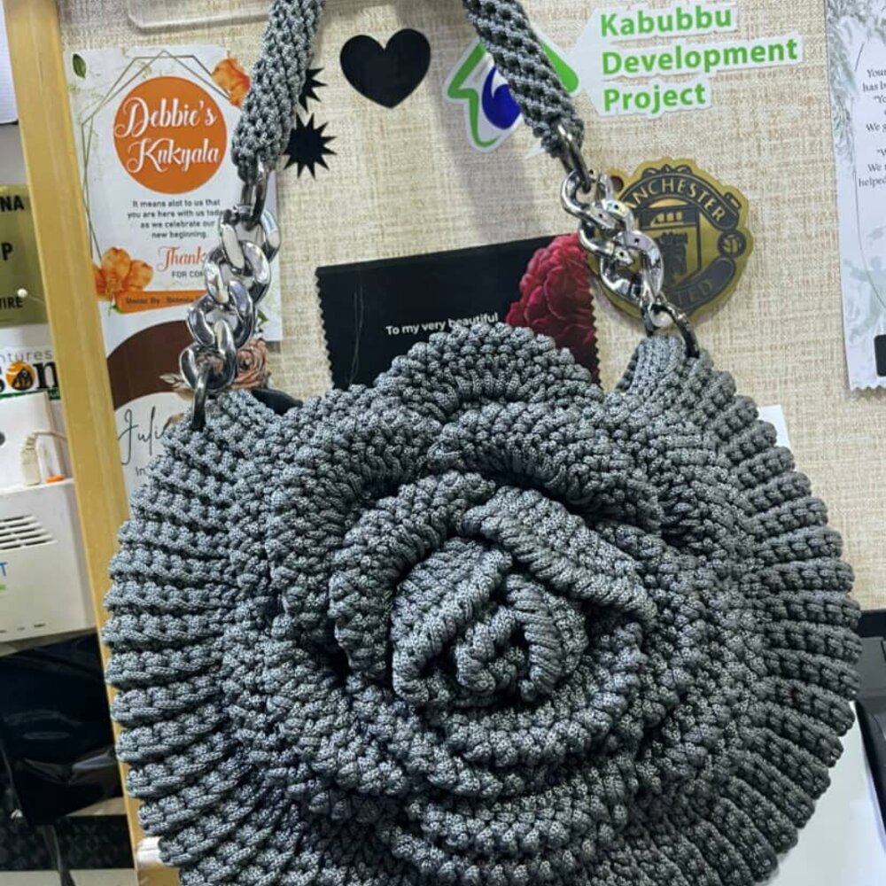Deep red drawstring crochet shoulder bag